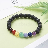 Chakra Natural Lava Rock Beaded Stretch Bracelets, with Gemstone Beads, 55mm(BJEW-JB02225-01)