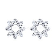 Rhodium Plated 925 Sterling Silver Micro Pave Cubic Zirconia Stud Earrings for Women, with S925 Stamp, Star, Real Platinum Plated, 8.5mm(EJEW-P231-81P)