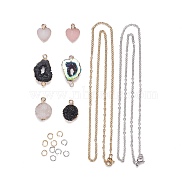 DIY Necklaces Making Kits, Including Flat Round & Heart Resin Pendants, Nuggets Resin Links Connectors, 304 Stainless Steel Open Jump Rings & Cable Chain Necklaces, Mixed Color, Resin Pendants: 4pcs/bag(DIY-FS0001-78)