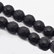 Faceted Round Natural Black Stone Beads Strands, 6mm, Hole: 1mm, about 63pcs/strand, 15.55 inch(G-E302-066-6mm)