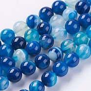 Round Dyed Natural Striped Agate/Banded Agate Beads Strands, Royal Blue, 8mm, Hole: 1mm, about 48pcs/strand, 15.2 inch(X-G-G582-8mm-10)