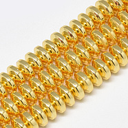 Electroplate Non-magnetic Synthetic Hematite Beads Strands, Heishi Beads, Flat Round/Disc, Golden Plated, 6x3mm, Hole: 2mm, about 137pcs/strand, 15.94 inch(G-Q465-29G)