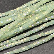 Faceted Cube Full Rainbow Plated Imitation Opal Electroplate Glass Beads Strands, Pale Turquoise, 2.5x2.5x2.5mm, Hole: 0.8mm, about 185pcs/strand, 15.7 inch(EGLA-J133-FR02)