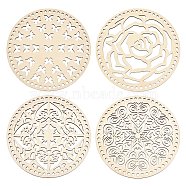 Wooden Basket Bottoms, Crochet Basket Base, for Basket Weaving Supplies and Home Decor Craft, Flat Round with Mixed Pattern, BurlyWood, 200x5mm, Hole: 6mm, 4pcs/set(AJEW-GA0001-81)