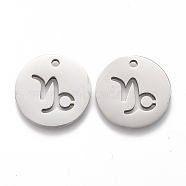201 Stainless Steel Pendants, Twelve Constellations, Stainless Steel Color, Capricorn, 16x1.2mm, Hole: 1.5mm(STAS-Z001-B-03P)