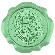 CRASPIRE Adhesive Wax Seal Stickers, Envelope Seal Decoration, for Craft Scrapbook DIY Gift, Yellow Green, Mushroom Pattern, 3cm, about 50pcs/box(DIY-CP0008-18T)