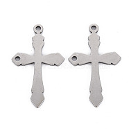 201 Stainless Steel Pendants, Cross, Stainless Steel Color, 36x21.5x1mm, Hole: 2mm(STAS-Q241-016B)
