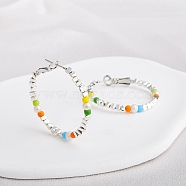 Brass Hoop Earrings, with 925 Sterling Silver Pins, Platinum, Colorful, 36x4mm(EJEW-Q391-34P)