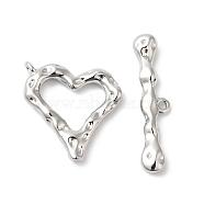 Brass Toggle Clasps, Textured Heart, Real Platinum Plated, Heart: 20x19.5x3mm, Hole: 1.4mm, Bar: 29x7x3.5mm, Hole: 1.4mm(KK-P234-68P)