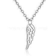 201 Stainless Steel Pendants Necklaces, Feather, Stainless Steel Color, 16.3 inch(40cm)x1mm(NJEW-S063-TN504-1)