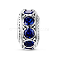 TINYSAND 925 Sterling Silver Royal Blue Legend Cubic Zirconia European Beads, Rondelle, Royal Blue, 12.1x6.64x12.04mm, Hole: 4.67mm(TS-C-176)