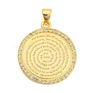 Brass with Cubic Zirconia Pendants, Long-Lasting Plated, Lead Free & Cadmium Free, Flat Round, Real 18K Gold Plated, 25x22x1.5mm, Hole: 4x3.5mm(KK-K332-16A-G-01)