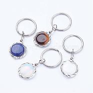 Gemstone Keychain, with Alloy Linking Rings and 316 Surgical Stainless Steel Findings, Flat Round , 58mm(KEYC-JKC00116)