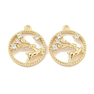 Brass Micro Pave Clear Cubic Zirconia Pendants, Sika Deer, Real 18K Gold Plated, 15x13x3mm, Hole: 1mm(KK-S386-18G)