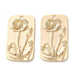 Brass Pendants, Cadmium Free & Nickel Free & Lead Free, Rectangle with Flower Charms, Real 18K Gold Plated, 28.5x16x2.5mm, Hole: 1.8mm(KK-C079-11G)