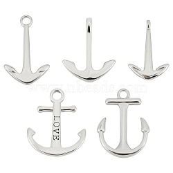 5Pcs 5 Styles 304 Stainless Steel Pendants, Anchor, Stainless Steel Color, 1pc/style(STAS-UN0021-40P)