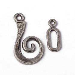 Tibetan Style Alloy Hook Clasps, For Leather Cord Bracelets Making, Lead Free and Cadmium Free, Vortex, Antique Silver, Vortex: 26x13mm, Bar: 16.5mm, Hole: 3.5mm(X-LF5077Y)