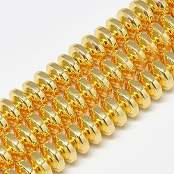 Electroplate Non-magnetic Synthetic Hematite Beads Strands, Heishi Beads, Flat Round/Disc, Golden Plated, 6x3mm, Hole: 2mm, about 137pcs/strand, 15.94 inch(G-Q465-29G)