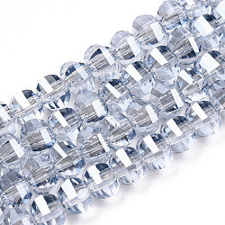 Electroplate Glass Beads Strands, Rainbow Plated, Faceted, Round, Light Steel Blue, 6x5x5mm, Hole: 1mm, about 95~96pcs/strand, 17.20 inch(43.7cm)(EGLA-Q094-A04)