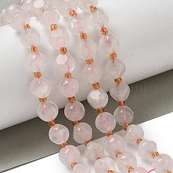 Natural Rose Quartz Beads Strands, with Seed Beads, Faceted, Dice, 8x8mm, Hole: 1.2mm, about 39~42pcs/strand, 15.51''~15.75''(39.4~40cm)(G-K387-A08-02)