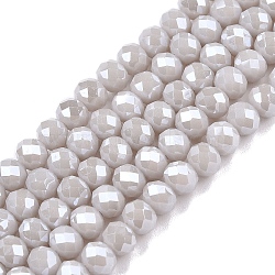 Electroplate Glass Beads Strands, Pearl Luster Plated, Faceted, Rondelle, Light Grey, 4x3mm, Hole: 0.4mm, about 113~115pcs/strand, 41~41.5cm(EGLA-A044-P4mm-A19)