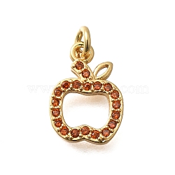 Brass Pendants, Fruit Charms, Lead Free & Cadmium Free, Long-Lasting Plated, with Jump Ring, Apple, 13x9x1.7mm, Hole: 2mm(KK-D280-01G-05)