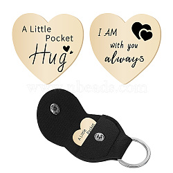 1Pc Heart Shape 201 Stainless Steel Commemorative Decision Maker Coin, Pocket Hug Coin, with 1Pc PU Leather Storage Pouch, Word, Heart: 26x26x2mm, Clip: 105x47x1.3mm(AJEW-CN0001-68M)
