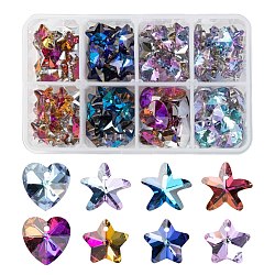 120Pcs 8 Style Electroplate Glass Pendants, Faceted, Heart & Star & Starfish, Mixed Color, 13~14x13.5~15x7~7.5mm, Hole: 1.2~1.4mm(GLAA-LS0001-04)