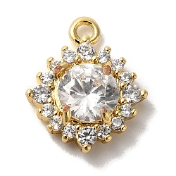 Brass Micro Pave Clear Cubic Zirconia Pendants, Real 18k Gold Plated, Rhombus, Clear, 11.5x9.5x3mm, Hole: 1mm(KK-S391-01G-B)