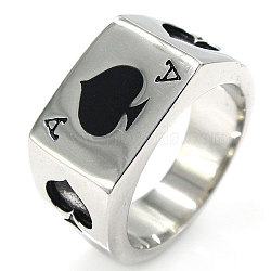 316L Surgical Stainless Steel Enamel Finger Rings for Men, Ace of Spades, with Enamel, Stainless Steel Color, US Size 9(18.9mm)(FS-WG9976A-03)