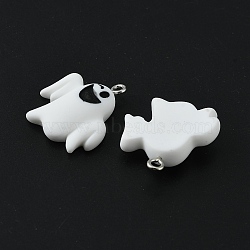 Halloween Themed Opaque Resin Pendants, Halloween Charm, with Platinum Alloy Loops, White, Ghost, 23x22x7mm, Hole: 2mm(RESI-CJC0006-028C)