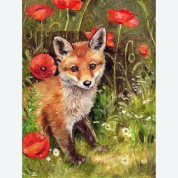 DIY Fox Pattern Diamond Painting Kits, with Resin Rhinestones, Diamond Sticky Pen, Tray Plate and Glue Clay, Orange Red, 400x300mm(WG20439-06)