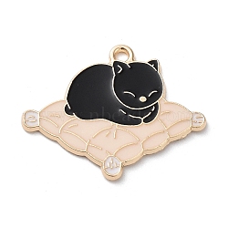 Alloy Enamel Pendants, Light Gold, Cat with Blanket Charm, Black, 24x30x1.5mm, Hole: 1.6mm(ENAM-A146-03KCG-01)
