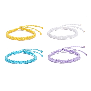 4Pcs 4 Colors Peach Blossom Braided Cord Bracelets Set, Friendship Lucky Adjustable Bracelets for Women, Mixed Color, Inner Diameter: 2-1/4 inch(5.6cm)~4-1/4 inch(10.9cm)