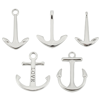 5Pcs 5 Styles 304 Stainless Steel Pendants, Anchor, Stainless Steel Color, 1pc/style