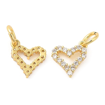 Rack Plating Brass Micro Pave Clear Cubic Zirconia Heart Charms, with Jump Ring, Long-Lasting Plated, Lead Free & Cadmium Free, Real 18K Gold Plated, 11.5x10x2mm, Hole: 4mm