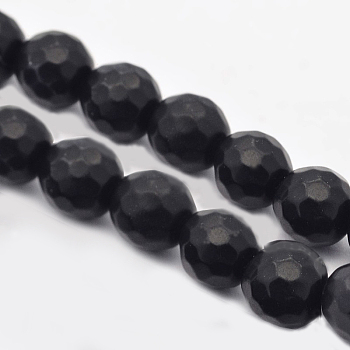 Faceted Round Natural Black Stone Beads Strands, 6mm, Hole: 1mm, about 63pcs/strand, 15.55 inch