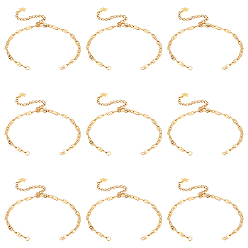 10Pcs Half Finished 304 Stainless Steel Mariner Link Chains Bracelets, with Lobster Claw Clasps, Chain Extender & Jump Rings, for Connector Bracelets Making, Golden, 6-1/4 inch(16cm)