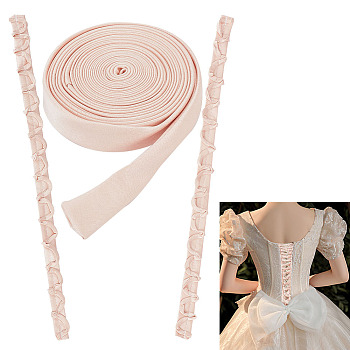 1 Set Women's Wedding Dress Zipper Replacement, Adjustable Fit Satin Corset Back Kit, Lace-up Formal Prom Dress, PeachPuff, Loop Ribbon: 490x24~26x2mm, Ribbon: 3500x15x1mm