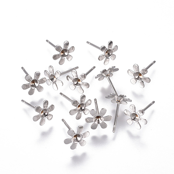 304 Stainless Steel Ear Stud Components, For Pointed Back Rivoli Rhinestone, Flower, Stainless Steel Color, Fit For 2.5mm Rhinestone, 8mm, Pin: 0.8mm