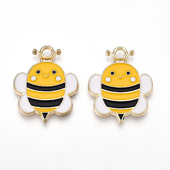 Alloy Enamel Pendants, Bee Charm, Golden, Yellow, 23x18x1.5mm, Hole: 2.5mm