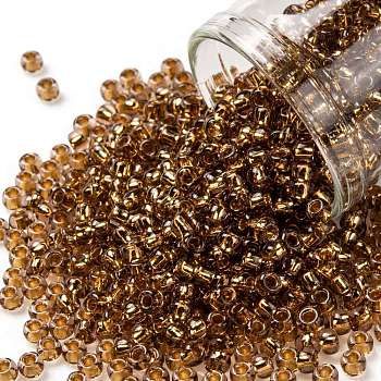 TOHO Round Seed Beads, Japanese Seed Beads, (754) Gold Lined Pink, 8/0, 3mm, Hole: 1mm, about 222pcs/bottle, 10g/bottle