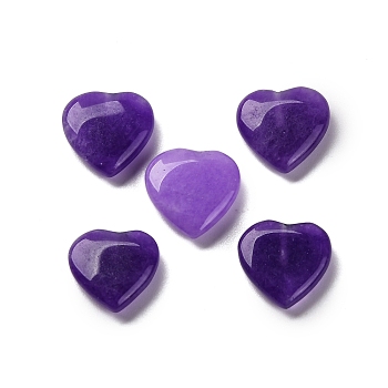 Natural White Jade Beads, Half Drilled, Heart, Dyed, Purple, 12x12x3.5~4.5mm, Hole: 1mm