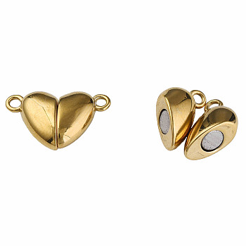 304 Stainless Steel Magnetic Clasps, Heart, Golden, 11x17x5mm, Hole: 1.5mm