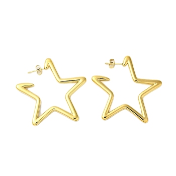 Ion Plating(IP) 304 Stainless Steel Stud Earrings, Real 18K Gold Plated, Star, 45.5x44x3mm