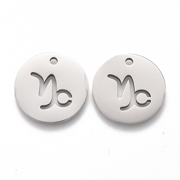 201 Stainless Steel Pendants, Twelve Constellations, Stainless Steel Color, Capricorn, 16x1.2mm, Hole: 1.5mm