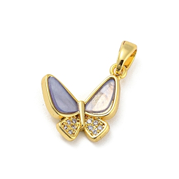 Brass with Cubic Zirconia Pendants, Golden, Butterfly, 16x14x2.5mm, Hole: 5x2.8mm