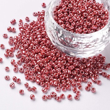 12/0 Glass Seed Beads, Opaque Colors Lustered, Round, Round Hole, Crimson, 12/0, 2mm, Hole: 1mm, about 3333pcs/50g, 50g/bag, 18bags/2pounds