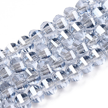 Electroplate Glass Beads Strands, Rainbow Plated, Faceted, Round, Light Steel Blue, 6x5x5mm, Hole: 1mm, about 95~96pcs/strand, 17.20 inch(43.7cm)