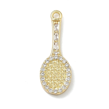 Brass Micro Pave Cubic Zirconia Pendants, Racket Charms, Rack Plating, Cadmium Free & Lead Free, Real 18K Gold Plated, 21x7.5x2mm, Hole: 1.2mm